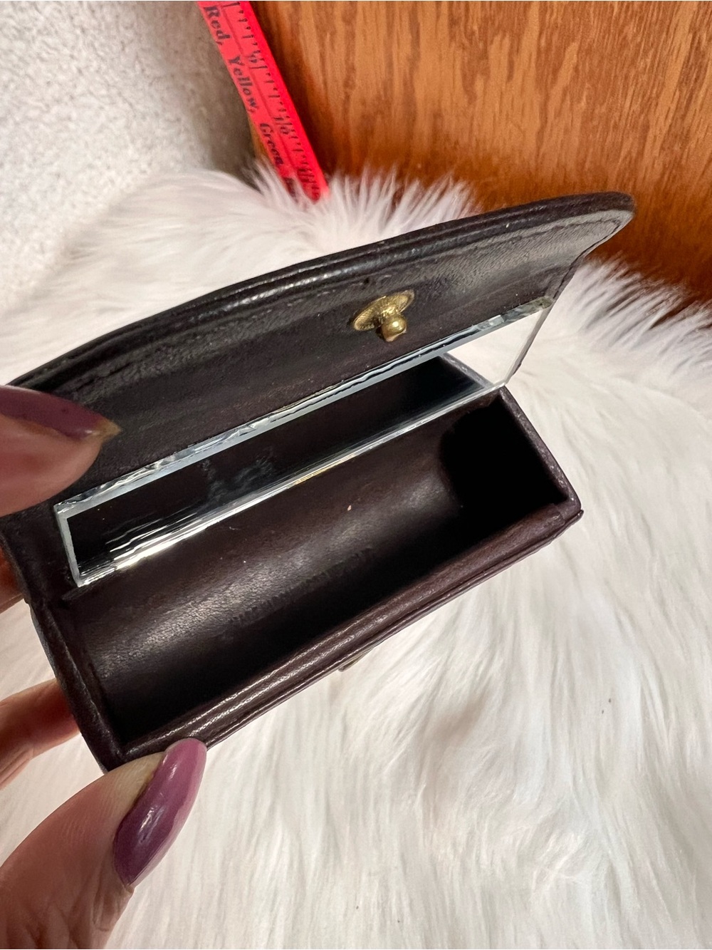 Vintage Coach Dark Brown Leather mirrored lipstick Case - Picture 6 of 6